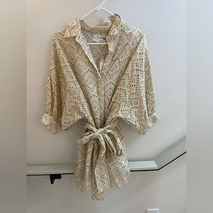 Sundress brand Florine short dress in eyelet gold.